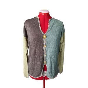 Vintage unique woman's handmade lagenlook button front pullover sweater Small